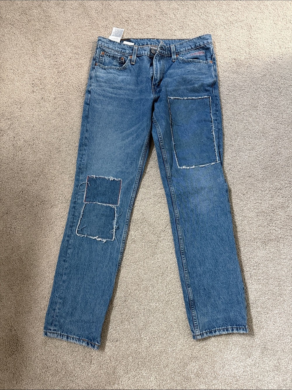 Levis Straight-Leg Patchwork Denim Jeans in Blue